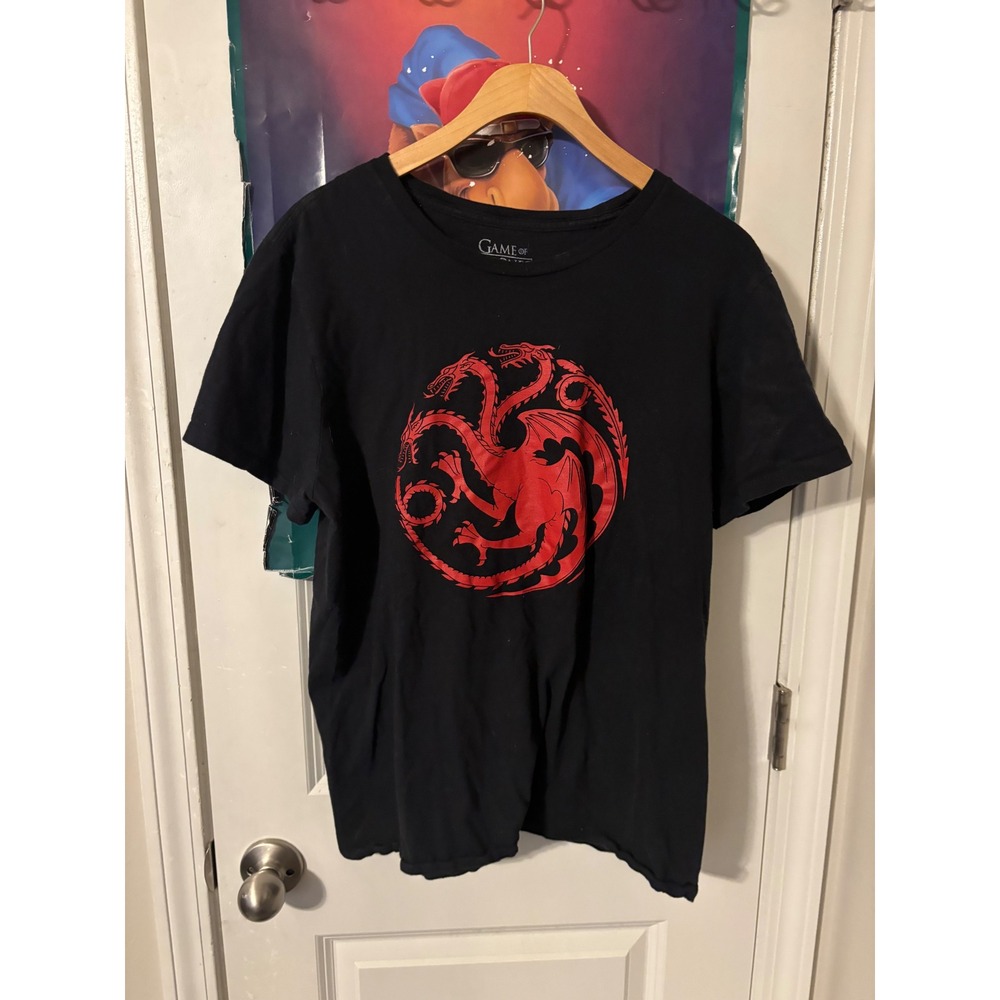 Game of Thrones House Targaryen Dragon Logo Black Graphic T-Shirt Mens Large